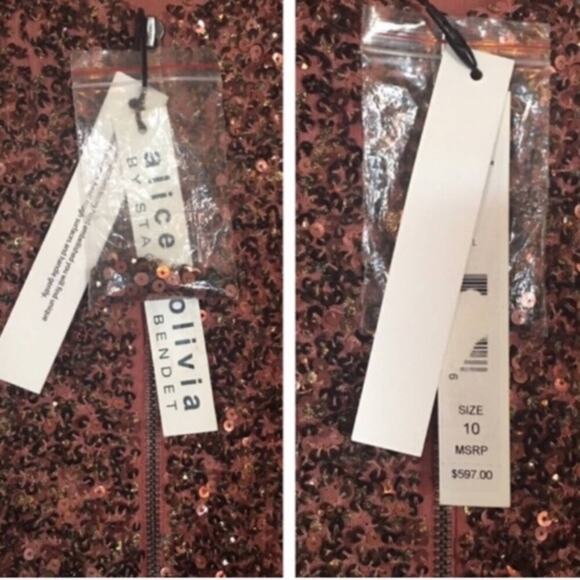 nwt Alice + Olivia Kimber Sequin Dress Rose Gold Stretch Bodycon size 10 - Picture 4 of 8